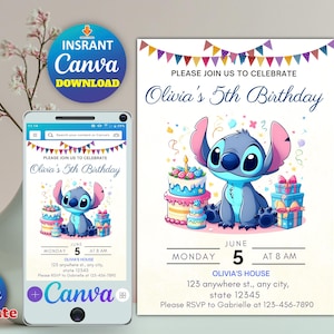 Editable Stitch Birthday Party Invitation Template, Cartoon Birthday Invitation, Stitch Birthday pool Party Invitation, Stitch Bday evite