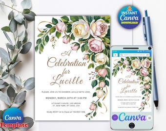 Boho Floral Bridal Shower Invitation, Wildflower Bridal Shower Editable Invitation Template, Wildflowers Shower Invite, Printable Download