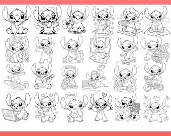 Stitch y Lilo SVG, paquete de contornos de Stitch SVG, ángel SVG, clipart de Stitch, Stitch PNG, dibujos animados de Lilo SVG, Stitch SVG Cricut, silueta SVG