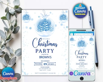 Simple Christmas Party Invitation, Editable Canva Template (Digital Download)