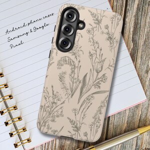 Custodia floreale in tela francese beige crema per Samsung Galaxy e Google Pixel, cover Android botanica vintage, stile neutro Cottagecore