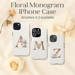 Funda para iPhone con monograma floral: elegante regalo con letras de la A a la Z. Funda protectora estética para mujer. Idea de regalo para dama de honor.
