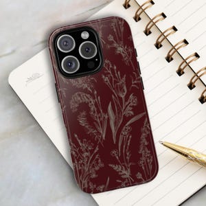 Deep Burgundy Wildflower iPhone Case - Wine Red Floral Phone Cover, Romantic Botanical Style, iPhone 13 14 15 Pro, Gift for Her - gothic