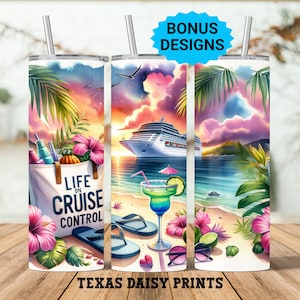 Cruise Time Tumbler Wrap, 20 oz Skinny Tumbler PNG Vacation Sublimation Design, Colorful Seamless Summer Tumbler Wrap, Digital Download