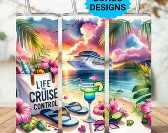 Envoltura para vaso Cruise Time, diseño de sublimación PNG para vacaciones, vaso delgado de 20 oz, envoltura para vaso de verano sin costuras colorida, descarga digital