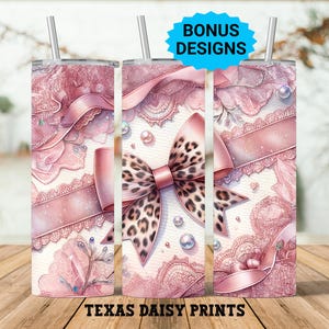 Coquette Bows Animal Print 20oz Skinny Tumbler Sublimation Design, Coquette Pink Bows Sublimation Tumbler Wrap Digital Download