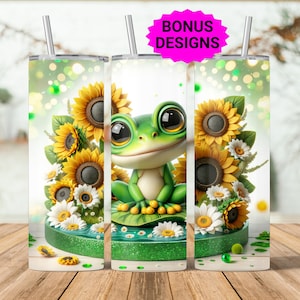 Słodkie żaby słoneczniki 20 oz chudy Tumbler Wrap, słonecznik 20oz bezszwowe cyfrowe cyfrowe pobieranie