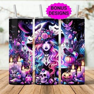 Witch Tumbler Wrap, 20 oz Skinny Tumbler Sublimation Design, Halloween Tumbler Wrap, Happy Halloween PNG, Cauldron Tumbler, Digital Download