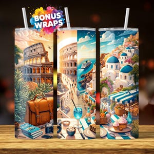 Cruise Time 20 oz Skinny Tumbler Wrap, Nahtlos Italien Griechenland Split Cruise Life Urlaub Sublimationsdesign, digitaler Download