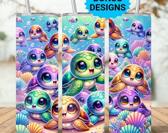Baby Sea Turtles 20oz Tumbler Designs 20oz Skinny Tumbler Sublimation Wrap Template Seamless PNG Digital Download