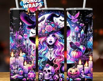 Witch Tumbler Wrap, 20 oz Skinny Tumbler Wrap, Seamless Halloween Tumbler Wrap,  Cauldron Tumbler, Digital Download