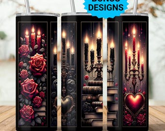Romantasy Alchemy Books 20oz Skinny Tumbler Wrap Sublimation, Gothic Dark Red Black Seamless Design Digital Download PNG