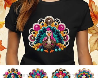 Turkey Fall Thanksgiving Crochet PNG,  T-Shirt Fall Turkey Design, Cozy Fall Girly Thanksgiving Png, Bundle Sublimation Digital Download