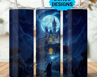 Whimsical Wizard School 20oz Tumbler Wrap Skinny PNG, Seamless Magic Wizard Tumbler Design, Wizard School, Digital Download