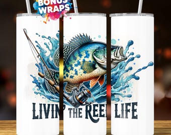 The Reel Life Crappie Fish Tumbler Wrap, Fishing Digital File, Digital DOWNLOAD, Gone Fishing Png, Fisherman Tumbler Seamless