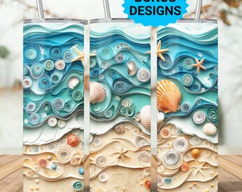 3D Seashells Beach 20 oz Skinny Tumbler Sublimation Design, Seamless Tumbler Wrap, Instant Digital Download PNG