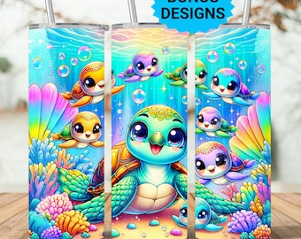 Baby Sea Turtles 20oz Tumbler Designs 20oz Skinny Tumbler Sublimation Wrap Template Seamless PNG Digital Download