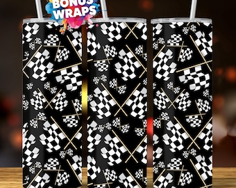 Checkered Racing Flag 20oz Skinny Tumbler Wrap, Seamless Flags Sublimation Design PNG Digital Download PNG