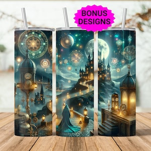 Magic World Tumbler Wrap, 20 Unzen Skinny Tumbler Wrap PNG, nahtlose Zauberer Tumbler Design, Zaubererschule, digitaler Download