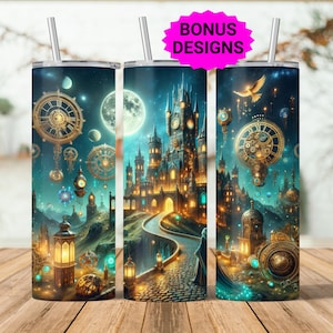 Magic World Tumbler Wrap, 20 Unzen Skinny Tumbler Wrap PNG, nahtlose Zauberer Tumbler Design, Zaubererschule, digitaler Download