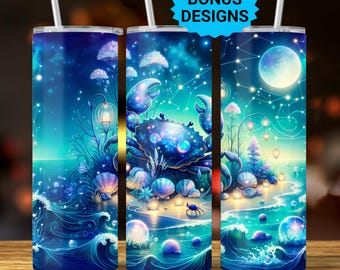 Cancer Zodiac 20oz Skinny Tumbler Wrap,  Celestial Star Sign Sublimation Design, Tumbler Wrap Seamless Straight PNG Digital Download