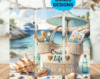 Envoltura para vaso Cruise Time, vaso delgado de 20 oz PNG, diseño de sublimación para vacaciones en cruceros por el Caribe, envoltura sin costuras, descarga digital