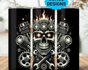 Motorcycle Skull Tumbler Wrap, 20oz Skinny Tumbler Png, Seamless,  Ride or Die Skull , Straight Tumbler Wrap