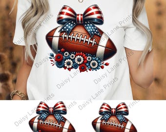 Coquette Patriotic Floral Football Png, Football Mom Png, Game day png, Sublimation Design Digital Download PNG