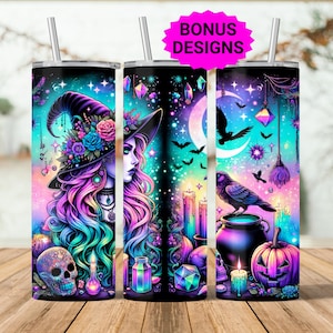 Witch Tumbler Wrap, 20 oz Skinny Tumbler Sublimation Design, Halloween Tumbler Wrap, Happy Halloween PNG, Cauldron Tumbler, Digital Download