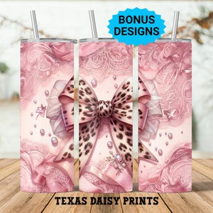 Coquette Bows Animal Print 20oz Skinny Tumbler Sublimation Design, Coquette Pink Bows Sublimation Tumbler Wrap Digital Download