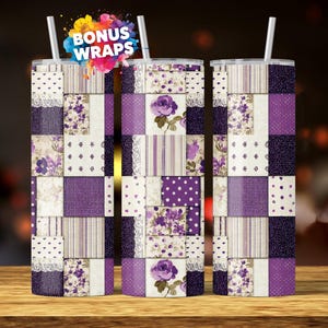 Quilten bloemen stippen 20oz magere beker, naadloos sublimatieontwerp, patchwork recht png digitale download