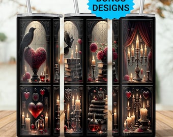 Romantasy Alchemy Books 20oz Skinny Tumbler Wrap Sublimation, Gothic Dark Red Black Seamless Design Digital Download PNG