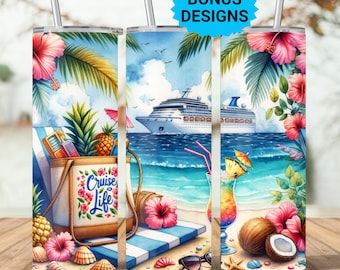 Envoltura para vaso Cruise Time, vaso delgado de 20 oz PNG, diseño de sublimación para vacaciones en cruceros por el Caribe, envoltura sin costuras, descarga digital