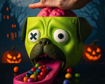 Candy Creeper Pug: Dozownik cukierków Zombie Dog - dekoracja na Halloween