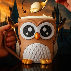3D Printed Owl Ice Cream Pint Holder – Insulated Cup, Spoon Slots