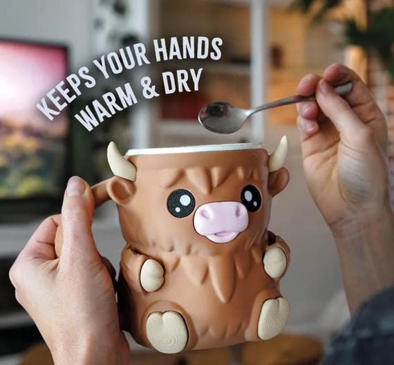 Highland Cow Ice Pint Holder - Tasse à Glace Avec Cuillère