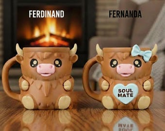 3D Printed Highland Cow Ice Cream Pint Holder: Insulated Cup with Spoon Slots