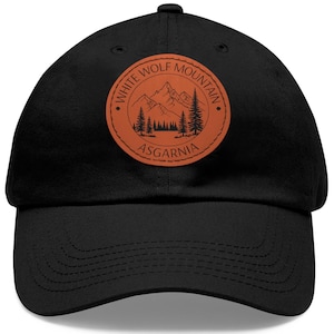 Runescape White Wolf Mountain Hat with Leather Patch (Round), OSRS, Gamer Gift, Gaming Accessories, Video Game Patch