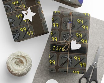 Runescape Maxed Stats Wrapping Paper (WITH SAILING)  - Gaming Gift Wrap, Old School Runescape, Maxed 2376, OSRS