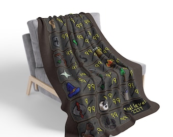 Old School Runescape Maxed Stats Fleece Sherpa Blanket - Gaming Blanket, Video Game Throw, Gamer Gift, Cozy Sofa Decor, Twitch Streamer