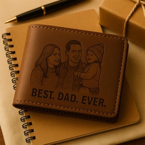 Cartera con foto grabada personalizada para hombre: cartera fina de cuero personalizada, regalo para papá, esposo, aniversario o Día del Padre.