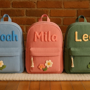 Mochila infantil personalizada com nome, mochila bordada, mochila de veludo cotelê personalizada, presentes infantis, presente de aniversário para crianças, bolsa com nomes