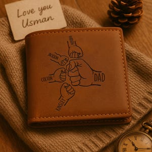 Cartera de cuero grabada para papá, cartera personalizada con nombre de niño, regalo para el Día del Padre, regalo para el esposo, cartera para papá, cartera para papá