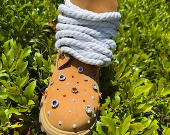 Custom Bling Timberland Boots | Rhinestone Timberlands | Pearl & Charm Boots | Handmade Designer Inspired Boots