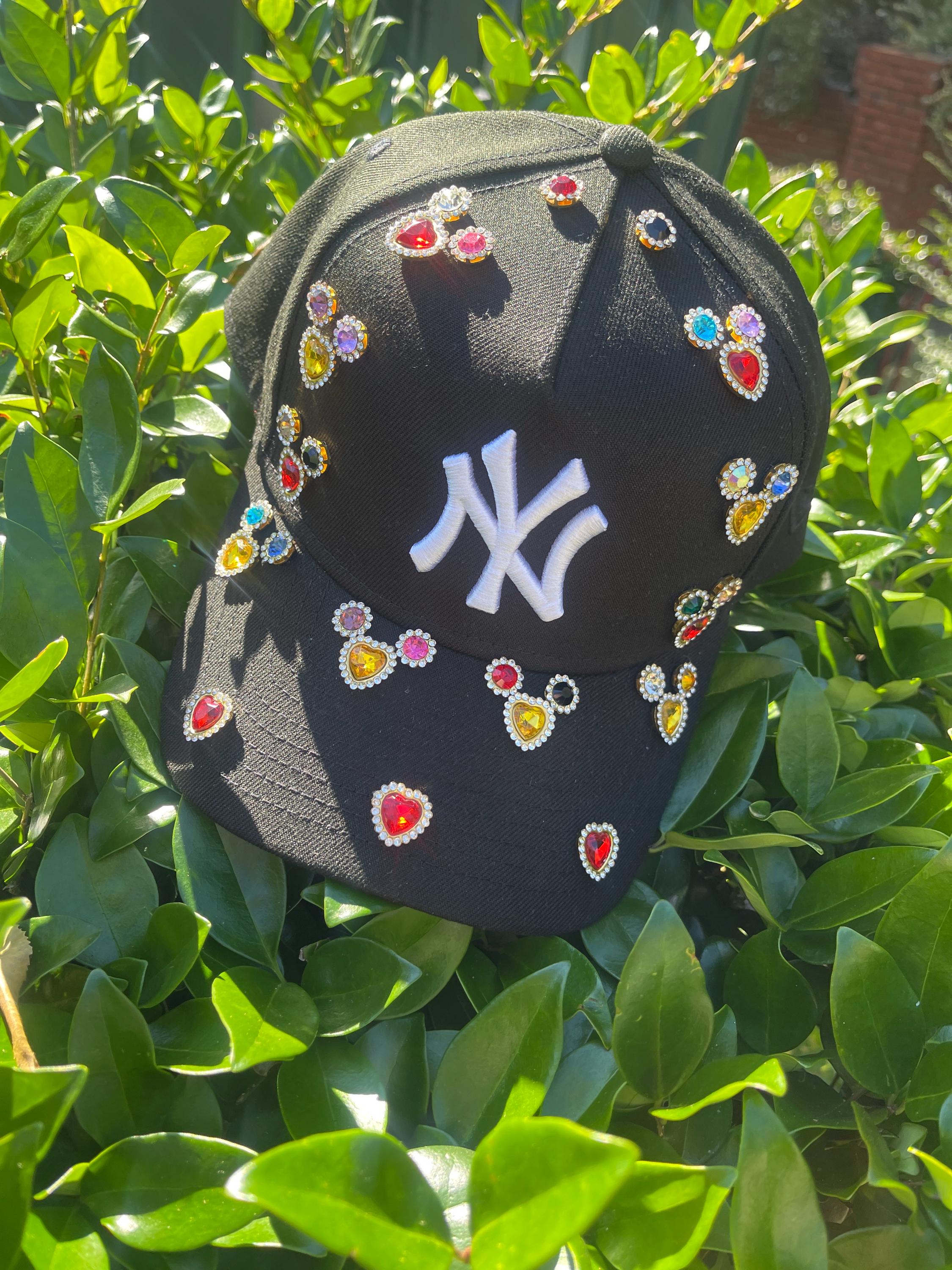 Elegant Black Rhinestone Jeweled Embellished Baseball Cap NWT New York Yankees Crystal Cap - Elite Luxury Gold Plating main image 2