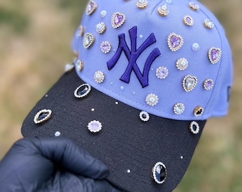 Custom Bling NY Yankees Hat – Purple And Black Adjustable SnapBack