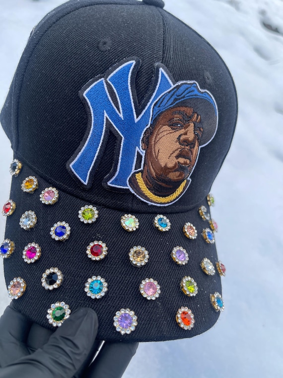 Custom made bejeweled SnapBack hat Black & White NY Snapback~blinged With Pearls, Rhinestone  main image 4