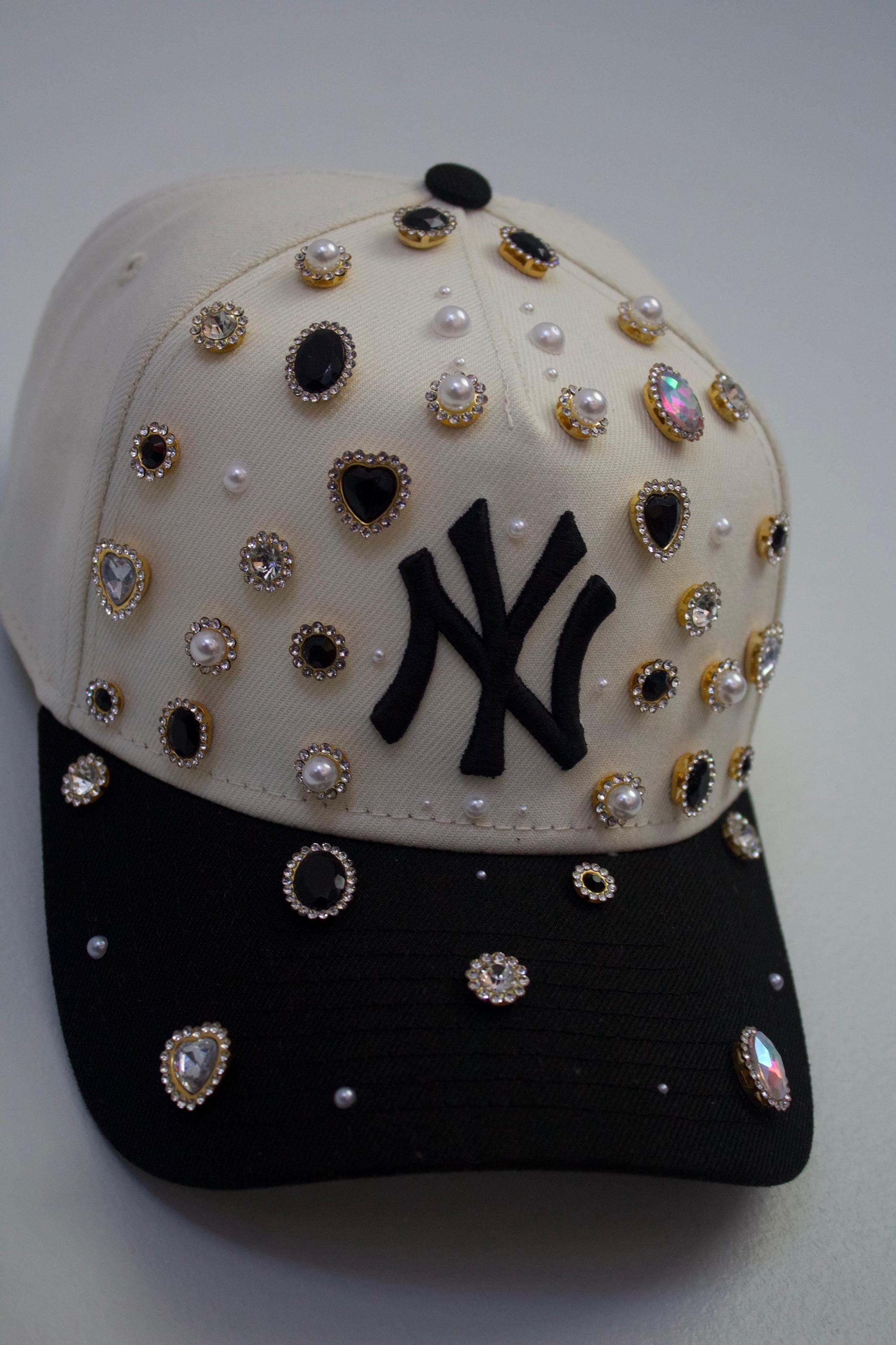 Custom Black & White NY Snapback ~fully Blinged With Pearls  display picture 1