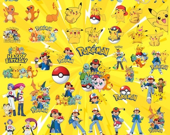 Pokémon-Clipart-PNG-Bundle, Pikachu-Charakterbilder, Cartoon-PNG-Dateien, transparenter Hintergrund, digitaler Download, sofortiger Download