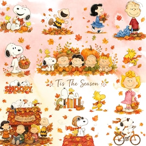 70+ Snoopy Autumn Watercolor Bundle PNG, Peanuts Fall Graphics, Charlie Brown Harvest Clipart, Fall Season PNG Download